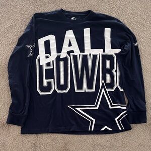 STARTER Navy and White Dallas Cowboys Graphic Long Sleeve Tee